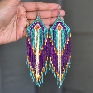 Gaia Boho Earrings Beaded Handmade Southwestern Jewelry Boheme Green Purple